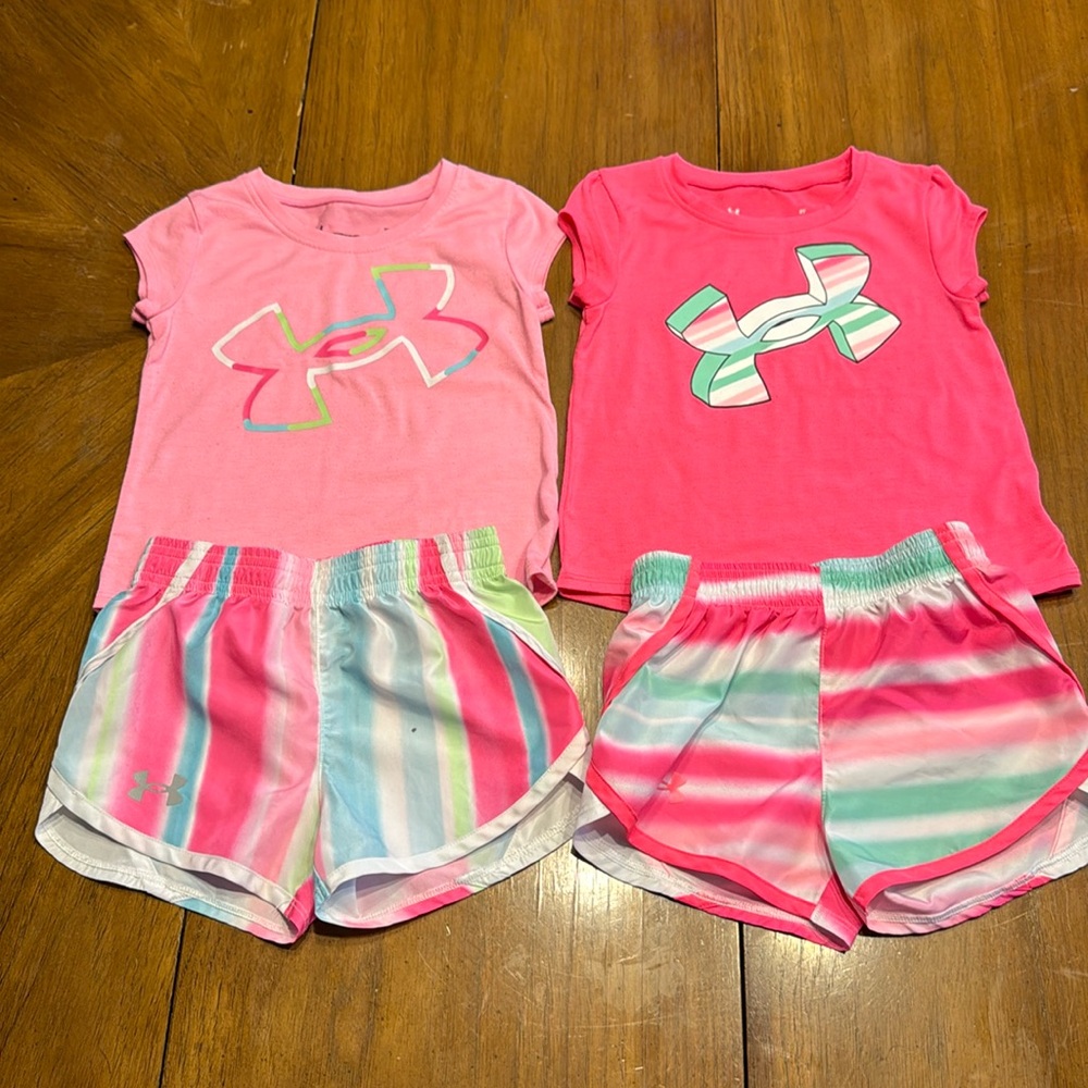 Two UnderArmour short/t-shirt sets. Size 2T